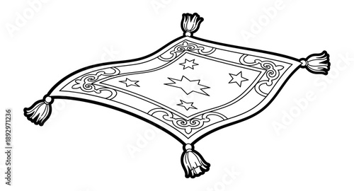 Whimsical flying carpet with tassels and star pattern, perfect for fantasy themes