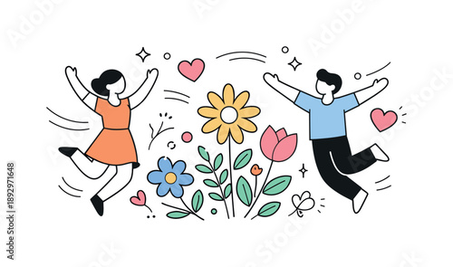 Spring Celebration Abstraction. Celebrate life spring abstraction. An abstract editorial illustration using floral elements, hearts, and soft motion lines to