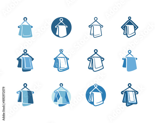 Personal Hygiene Icons. Personal hygiene. Icon set. Set Logo of personal hygiene: towel hanging on hook. harmonious logo variations of the same emblematic