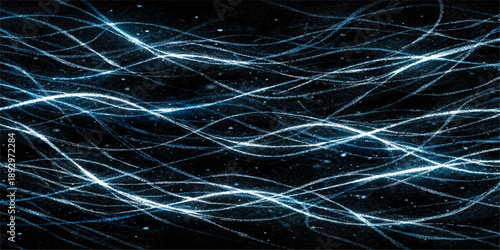 An abstract dark blue wallpaper featuring a futuristic digital design of glowing fractal lines and smoke waves creates a dynamic motion of energy and light against a black space backdrop
