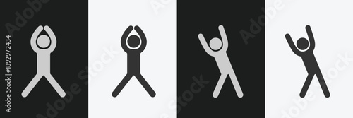Fitness Exercise Stick Figure Icon Set Featuring Overhead Arm Stretches, Lateral Side Bends, and Physical Therapy Mobility Movements for Gym Training and Daily Warm-Up Routines