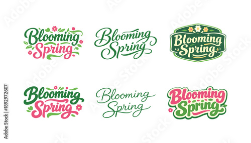 Spring Lettering Variations. Blooming spring word art. Set lettering. harmonious lettering variations of the same emblematic concept, each with different