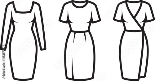 Collection of elegant dress outlines for women in vector format on transparent background