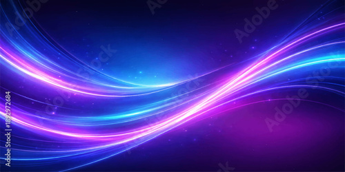 Flowing abstract blue and purple wave background featuring a glowing fractal design with light motion curves and a textured energy pattern on a dark backdrop vector illustration