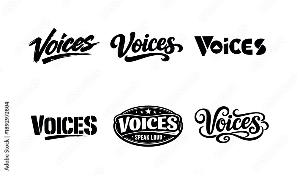Obraz premium Creative Lettering Variations. Voices in written form. Set lettering. harmonious lettering variations of the same emblematic concept, each with different
