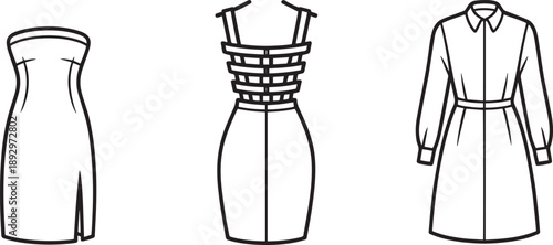 Collection of women's dresses with various necklines fashion illustration