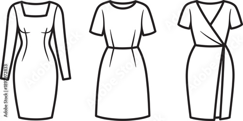 Collection of women's dresses with various sleeve lengths fashion illustration