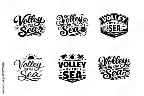 Diverse Lettering Concepts. Volley by the sea. Set lettering. harmonious lettering variations of the same emblematic concept, each with different artistic