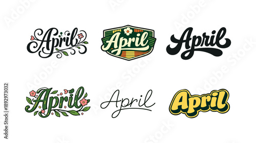 April Lettering Variations. April. Set lettering. harmonious lettering variations of the same emblematic concept, each with different artistic interpretation