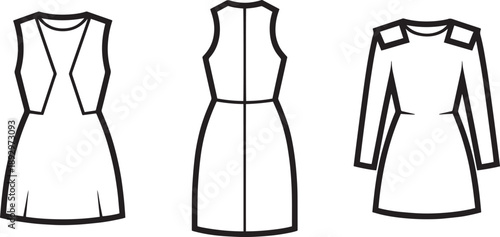 Fashion dresses outline collection front and back views vector art