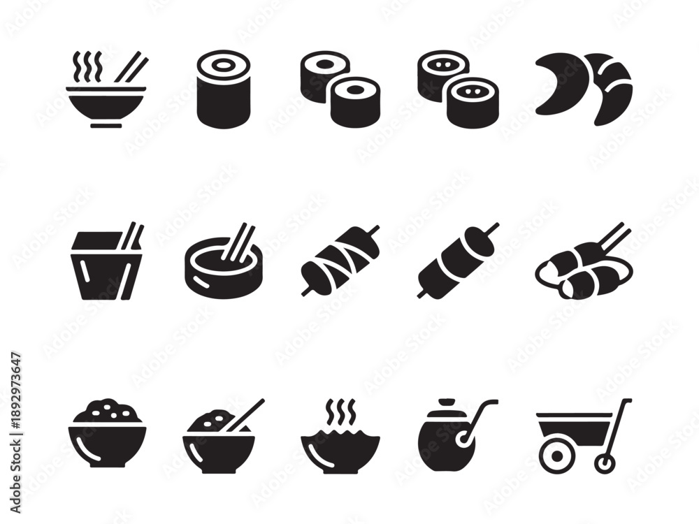 Fototapeta premium Food and Beverage Solid Icon Pack for Restaurant and Cafe