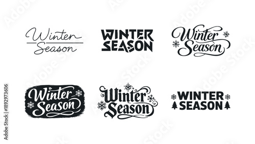 Winter Typography Variations. Winter Season Typography. Set lettering. harmonious lettering variations of the same emblematic concept, each with different