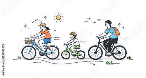 Joyful Cycling Scene. Bike riding. People cycling along a simple path, enjoying fresh air and movement. Relaxed outdoor activity and everyday motion.