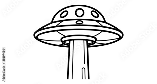 Classic flying saucer with a beam of light emanating from its underside, simple line art