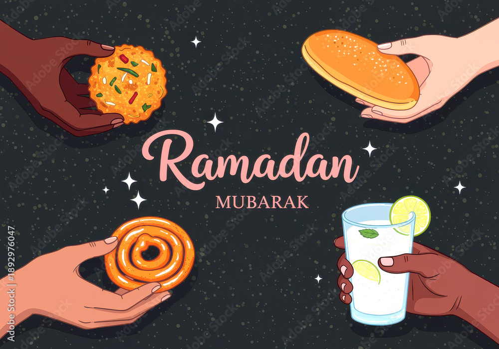 Fototapeta premium Hands Offering Ramadan Food and Drink mubarak