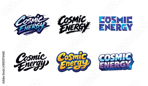 Cosmic Lettering Variations. Cosmic Energy. Set lettering. harmonious lettering variations of the same emblematic concept, each with different artistic