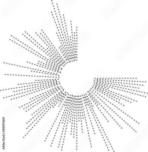 Top view airplane icons forming an irregular radial pattern with a missing quarter arc.