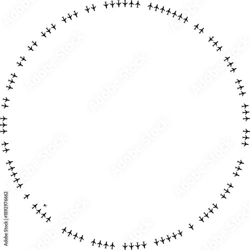 Top view airplane icons forming short radial paths around a central empty space.