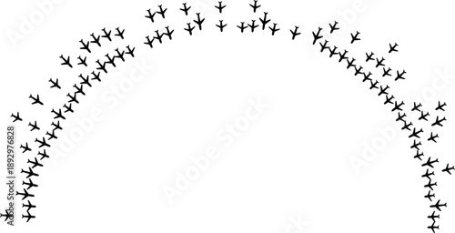 Airplane icons forming irregular semicircular rays oriented toward the outer edge.