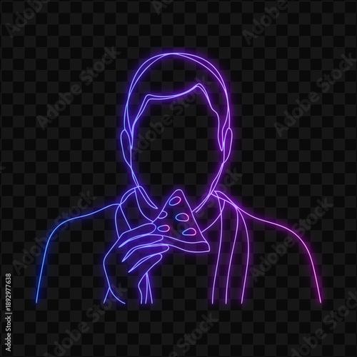 Neon Man Eating Pizza Slice