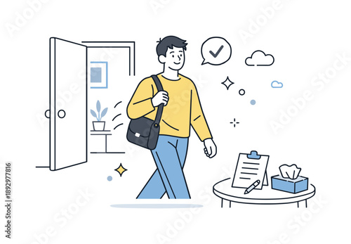 Therapy Session Calm. Therapy session progress. Client leaving the session with a calmer posture and positive mood. Sense of relief, clarity and emotional