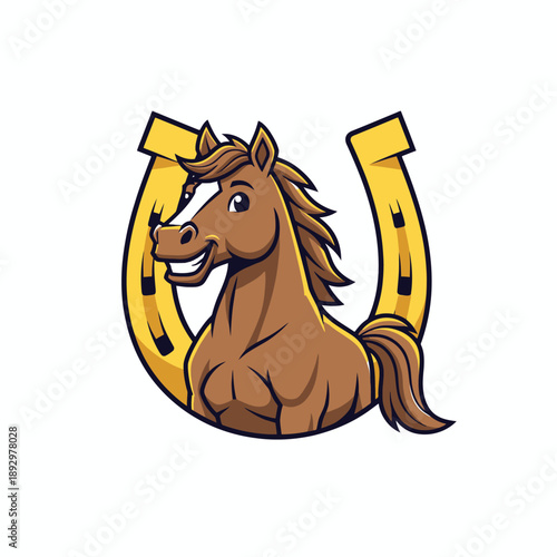 Cartoon Horse and Horseshoe Mascot Design.