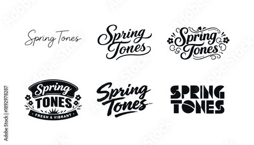 Harmonious Lettering Grid. Spring Tones. Set lettering. harmonious lettering variations of the same emblematic concept, each with different artistic