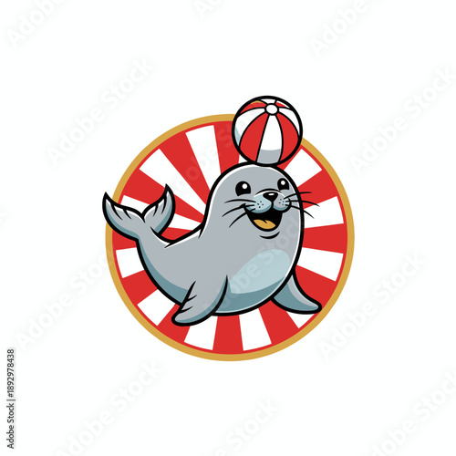 Happy Seal Balancing Ball Circus Performer.