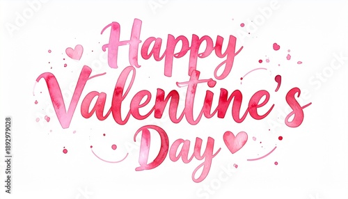 Wallpaper Mural Happy Valentine's Day beautiful calligraphy text. Romantic pink and red watercolor lettering with hearts and splatters. Greeting card illustration for February 14th isolated on a white background. Torontodigital.ca