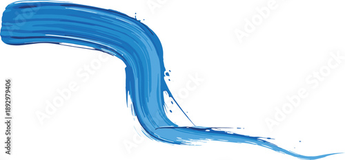 Vector illustration of expressive blue paintbrush stroke with visible bristle texture and tapered motion on white background