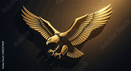 Majestic Golden Eagle Flying with Outstretched Wings, Stylized Illustration on Dark Background, Symbol of Power, Freedom