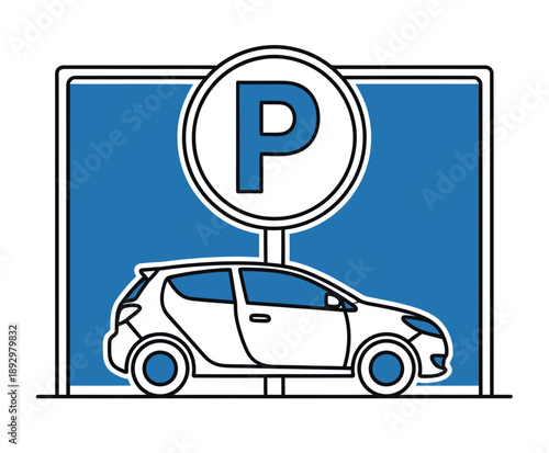 Parking sign with a car icon, illustrating the concept of a parking spot and vehicle accommodation in a convenient and accessible urban setting for drivers