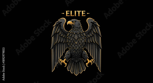Majestic black eagle emblem with golden details and spread wings, symbolizing power, strength, and elite status on a dark background