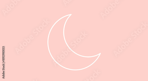 Simple Crescent Moon Outline Drawing on Soft Pink Background.
