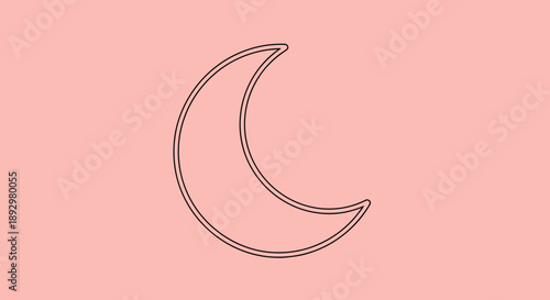 Simple Crescent Moon Outline Icon on Pink Background.