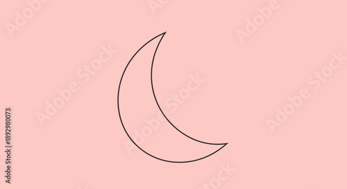 Simple Crescent Moon Outline Illustration.