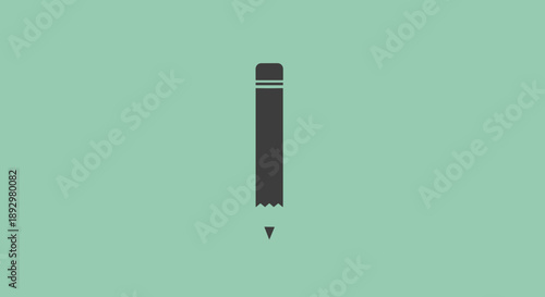 Simple Dark Pencil Icon on Light Green Background.