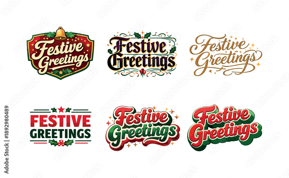 Obraz premium Festive Lettering Variations. Festive greetings. Set lettering. harmonious lettering variations of the same emblematic concept, each with different artistic