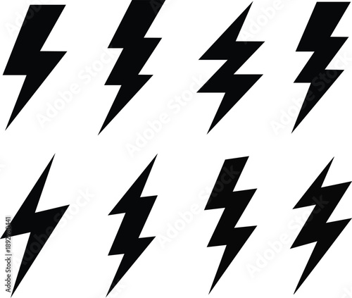 A collection of black lightning bolt symbols and icons