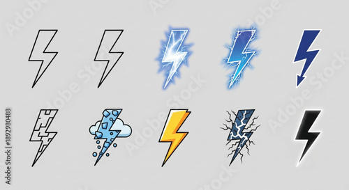 Various lightning bolt icon style and effects 