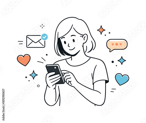 Digital Email Interaction. Email marketing engagement. Subscriber interacting with emails on a smartphone, positive and friendly digital experience. Heart