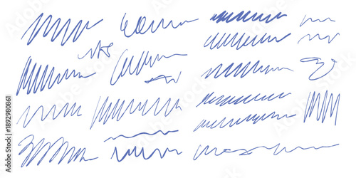 Messy pen scratch abstract doodle set with hand drawn ink lines, scribbles and sketch strokes. Chaotic blue pen marks for notes, design elements, creative background, texture or writing concept.