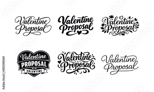 Valentine Lettering Styles. Valentine Proposal Lettering. Set lettering. harmonious lettering variations of the same emblematic concept, each with different