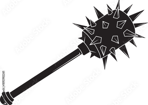 Black and white sketched of a spiked mace with a long handle