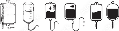 Blood Bags: Line art illustrations of various blood bags, showcasing the essential tools of modern medicine.