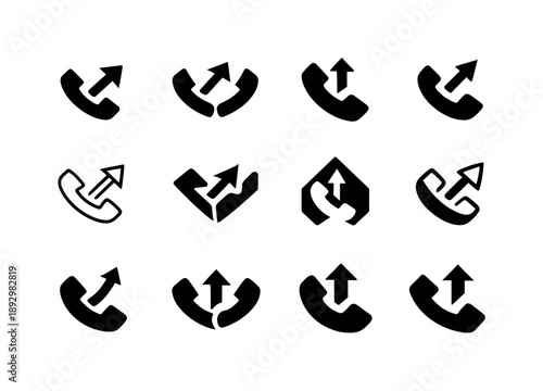 Unanswered Call Logos. Unanswered call. Icon set. Set Logo of unanswered call: abstract missed call symbol. harmonious logo variations of the same emblematic