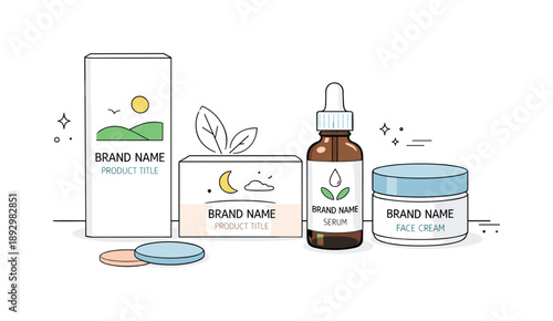 Minimalist Packaging Mockup. Minimal packaging mockup. Clean product boxes and labels arranged neatly, showing modern branding and calm presentation. Simple