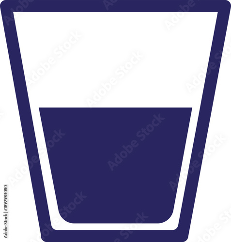 Simple dark blue glass filled halfway with liquid on white drink beverage container