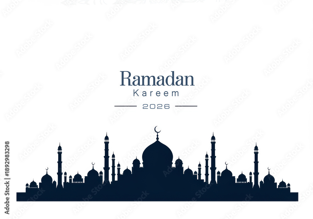 Fototapeta premium Ramadan Kareem 2026 mosque skyline silhouette Islamic