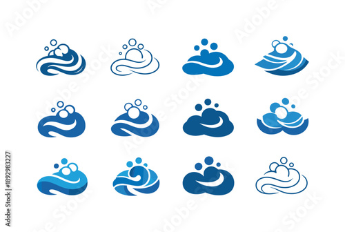 Soap Icon Variations. Soap. Icon set. Set Logo of soap: foamy soap swirl. harmonious logo variations of the same emblematic concept, each with different